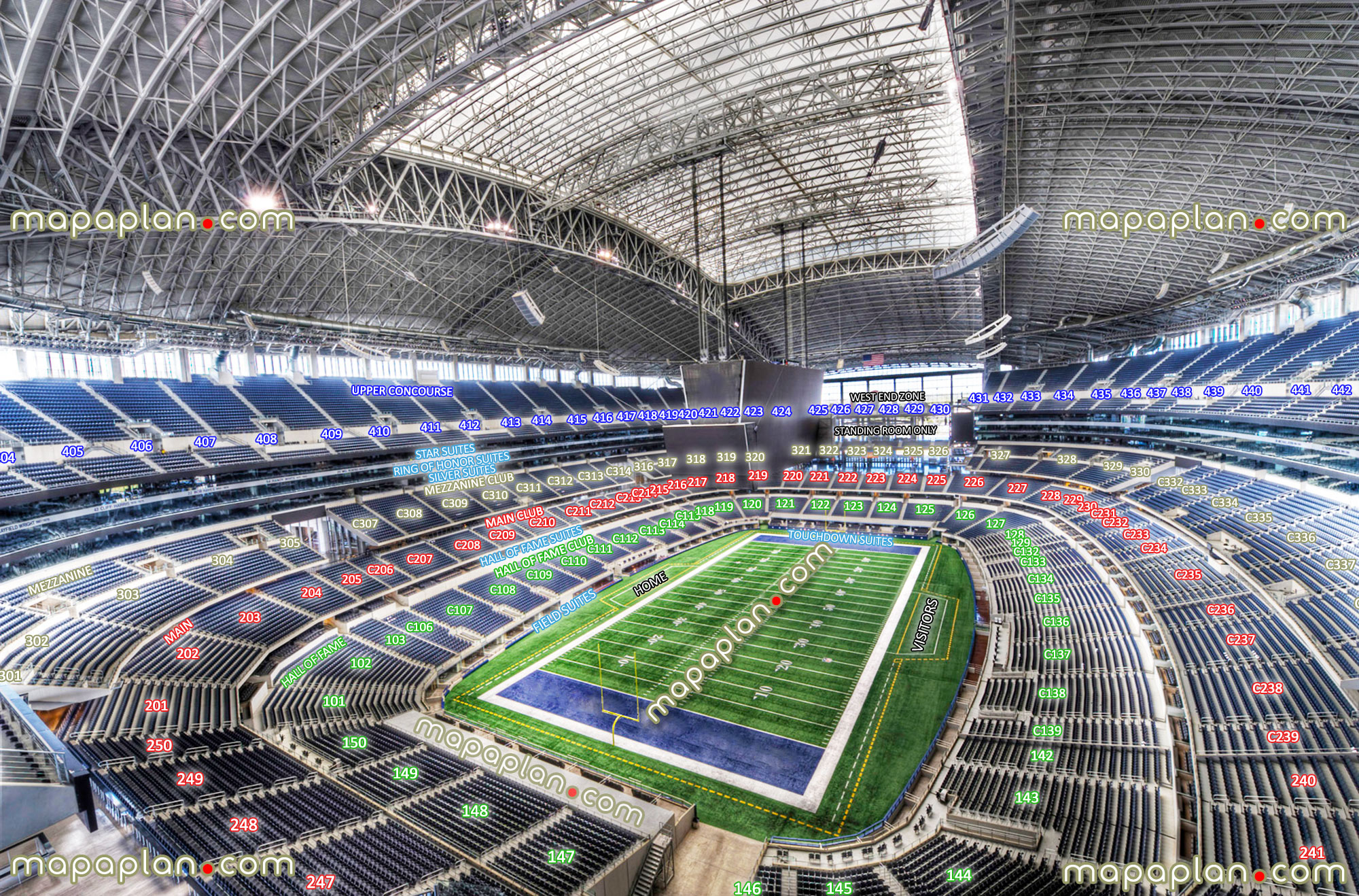 AT T Stadium Seat Row Numbers Detailed Seating Chart Dallas Cowboys 